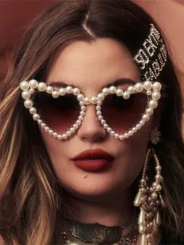 Noi Supradimensionate Perla in Forma de Inima ochelari de Soare UV400 Moda Drăguț Dragoste Ochelari Moda Ochi de Pisică Ochelari pentru Femei