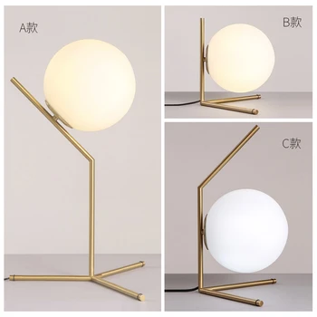 Nordic creative simplă lampă de masă alb rotund minge de sticlă postmodern personalitate dormitor lampă de noptieră aur din fier forjat