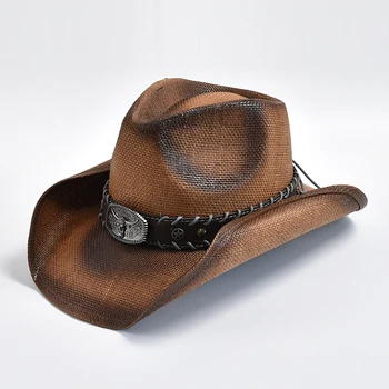 Noua Epocă de Vest Cowboy Hat Pentru Barbati e Manual de Paie Țesut Plaja Palarie de Soare Domn Doamna Fermiera Jazz Pălărie