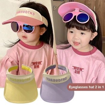 Noua Moda Pălărie De Vară Cu Ochelari Copii Unisex Mare Margine De Protectie Solara Vizor Capac Fată Băiat Gol Pălării De Top De Pe Plajă Tenis De Capace