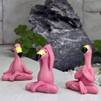 Noul Mini Flamingo Statuie Yoga Rășină Ornament Intrarea Masă Ornament De Gradina Decor Drăguț