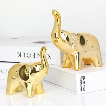 O Pereche de Elefant Statuie Ceramice de Animale Sculptura Ambarcațiuni Home Office Desktop Decor Avere Norocos Statuie de Crăciun cadou de Ziua Mamei