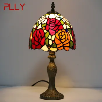 PLLY Tiffany Sticlă Lampă de Masă cu LED Europene Epocă de Creație a Crescut lampa de Birou Pentru Acasa, Camera de zi Studiu Noptiera Decor