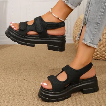 Pantofi pentru Femei 2023 Vânzare Fierbinte de Vară Sandale pentru Femei Culoare Solidă Rotund Deget de la picior de la Mijlocul Toc Dovada de Apă sandale Platforma Pantofi Femei