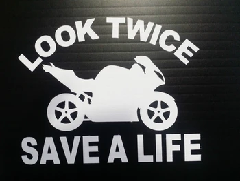 Pentru (2 buc) Uită-te de Două ori Salva O Viață Motocicleta Vinil Autocolante Autocolante Căști Fereastra Barei de protecție