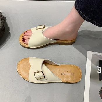Piața Catarama din Piele Papuci pentru Femei În 2023 Vara Noi Minimalist Moda Nișă Anti-Alunecare, Sandale de Plaja pentru Femei