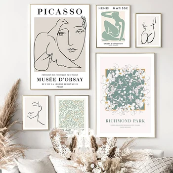 Picasso, Matisse Pictură în Ulei William Morris Postere si Printuri Abstracte Linii de Plante Arta de Perete Tablou Living Home Decor