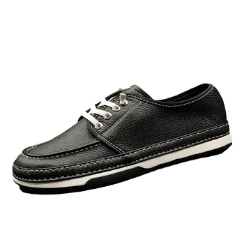 Piele de vacă negre pantofi pentru bărbați pantofi plat simplu și confortabil pantofi de piele