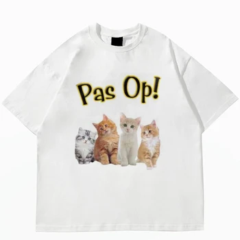 Pisica drăguț Print Hip Hop Plus Dimensiune Harajuku Pierde Vara cu Maneci Scurte T-shirt Moda coreeană Y2k Retro Strada Bumbac Îmbrăcăminte