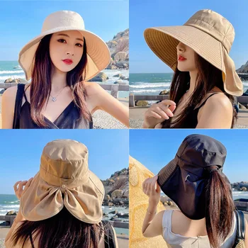 Plaja Vizorul Coada de cal, Cap de Vară Pălărie de Soare pentru Femei Gât în aer liber Protecție UV Ciclism de Pescuit Pescar Pălărie Mare Cozoroc Pălărie Găleată