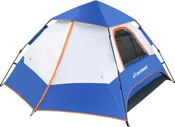 Pop-Up Cort de Camping, pentru 4 Persoane, Cort, Corturi Familie pentru Camping, Portabil Automat de Cort, Rezistenta la Apa Dome Cort, Ușor de configurat W