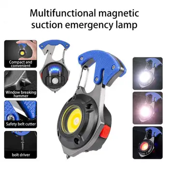 Portabil LED Lumina de Lucru cu Lanterna 7modes Breloc Lampă Strălucitoare Camping Instrumente Fereastră Mașină de Rupere Ciocan Cort Pescuit Lanterna