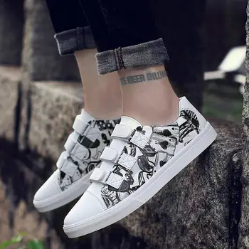 Primăvara și Toamna Cuplu Bord Pantofi Elevii Tendința Adolescenților Adidasi Casual Graffiti Fund Plat Bărbați și Femei Pantofi