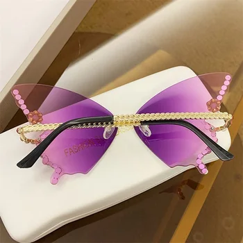 Qtinghua Occhiali da talpa da donna o forma di farfalla strass epocă senza montare UV400 supradimensionat protezione Bling Diamant