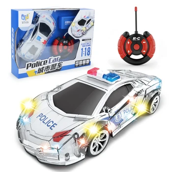 RC masina de jucarie 1:18 simulare de control de la distanță masina de politie cu lumini și muzica 4-way reîncărcabilă mașină de jucărie pentru băieți și fete cadou