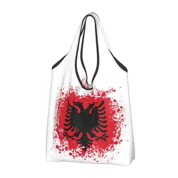 Retro Albania Flag Cumpărături Tote Sac Femei Amuzant Albanez Vultur Umăr Cumparator Saci De Mare Capacitate Geantă De Mână