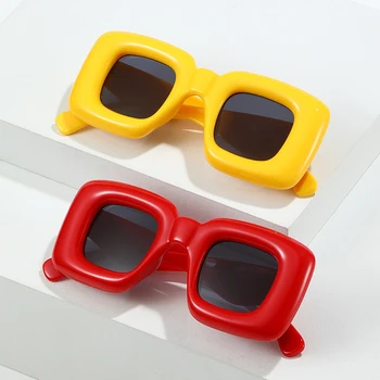 Retro Y2K Pătrat Bomboane de Culoare ochelari de Soare pentru Femei Nuante UV400 Brand de Moda Designer de Bărbați Roșu Galben Unic Ochelari de Soare Picioarele Larg