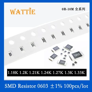 SMD Rezistor 0603 1% 1.18 K 1.2 K 1.21 K 1.24 K 1.27 K 1.3 K 1.33 K 100BUC/lot chip rezistențe 1/10W 1.6 mm*0.8 mm