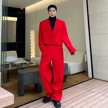 SYUHGFA Elgance Barbati Sacouri Moda 2023 Nouă Personalitate Îmbrăcăminte coreeană de Lux Roșu V-neck Costum Haina Tendință de Afaceri de sex Masculin