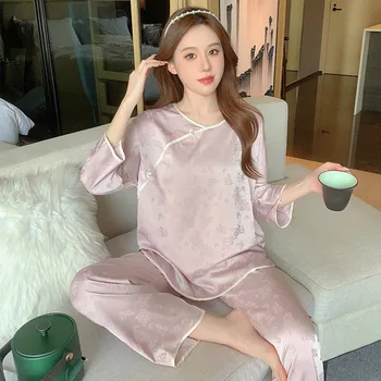 Set de două piese Femeile Acasă Haine Stil Chinezesc Haine de Acasă Gât Rotund Pijamale Pijama Casa de Moda Costum de Pijama de sex Feminin