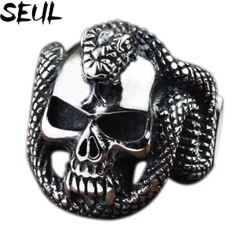 Seul 2023 Nou Oțel Inoxidabil Craniu Inel de Șarpe Bărbați Petrecere Punk Bijuterii Vintage Prietenul Cadou de Moda Anels