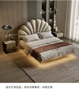 Shell a suspendat pat italiană minimalist patul din piele piele de vacă din oțel inoxidabil pat suspendat de la etajul de sus din dormitor matrimonial