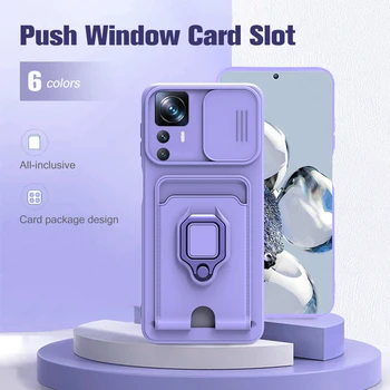 Slide Camera la Șocuri Caz Silicon Pentru Xiaomi 12T Pro 5G Mi 12TPro Xaomi 12 T T12 Auto Suport Magnetic Card de Portofel Acoperi Coque