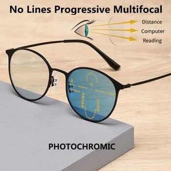 Smarth zoom Fotocromatică Multifocale Ochelari de Citit Bărbați Progresivă Automată Anti-Albastru Ochelari de Afaceri Multifuncțional
