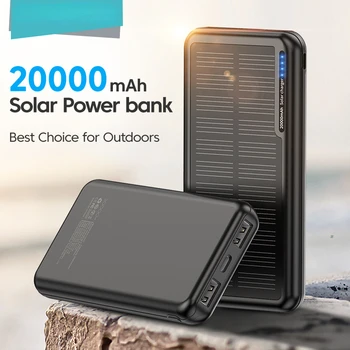Solar Power Bank 20000mAh Negru de Mare Capacitate Lumina PD Bidirecțională Rapid de Încărcare de Alimentare Mobil Baterie Lampă Lanternă