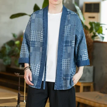 Stil Japonez Bluza Kimono Haori Samurai Haine Rochie Chineză Hanfu Cardigan Jachete, Topuri Retro Moda Denim Haine Casual Bluza