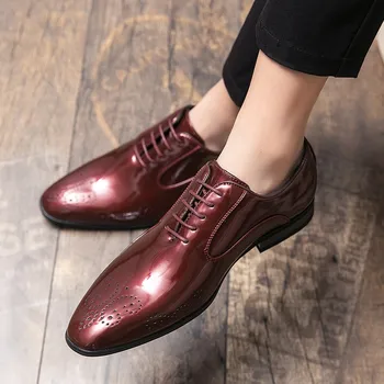 Stil britanic pantofi de piele barbati ascuțite din piele de brevet formale pantofi rochie de mari dimensiuni de nunta la modă pantofi de designer D470