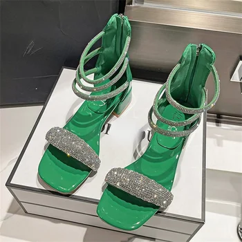 Stras toc Înalt Pantofi de Vara pentru Femei Zână Stil de Design de Nișă 2022 Noul Mediu-toc Indesata-Sandale cu toc Capac Toc