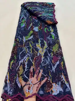 Super Frumos Rochie De Design Colorate, Paiete Brodate Franceză Tul Net /Africană Tesatura Pentru Rochii De Seara /Nunti /Petrecerea