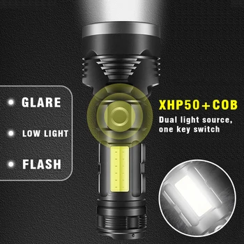 Super-Puternic Lanterna LED-uri XHP50 Tactice Lanterna USB Reîncărcabilă Baterie Built-in Lampă Ultra Bright Lanterna Camping