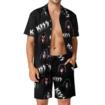 Sărut Trupa Bărbați Seturi De Muzician De Rock Casual Pantaloni Scurți De Plajă, Îmbrăcăminte Tricou Set De Vara Hawaiian Design Costum Cu Maneci Scurte Îmbrăcăminte Dimensiuni Mari