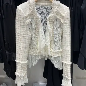 Toamna noi Doamne Elegante tweed dantelă țesute mozaic jacheta pentru Femei Slim Fit Cardigan Scurt Haina Y4268