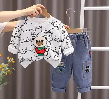 Toddler Boys Boutique Seturi de Îmbrăcăminte Stil coreean grupa de Copii de Desene animate Ursul Pulover Hoodies și Pantaloni din Două Piese Costume Copii Treninguri