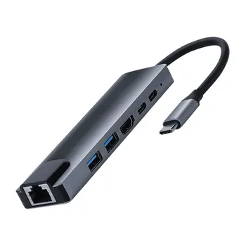 Transferul de date 4K Port Ethernet Laptop Portabil Docking Station 6 In 1 Multiport Stabil Adaptor de Calculator 87W C USB Hub Repede