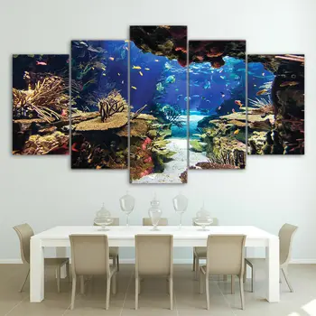 Tropical Submarin Recif de Corali Pește Ocean Panza Printuri Pictura Arta de Perete Decor 5 Panou HD de Imprimare Poster Picturi Poze