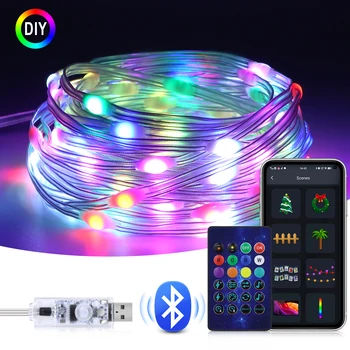 USB Dreamcolor Bluetooth Inteligent App de Benzi cu LED-uri de Lumină 5M 10M 20M RGBIC WS2812B Adresabile de Grădină în aer liber de Crăciun Decor Acasă