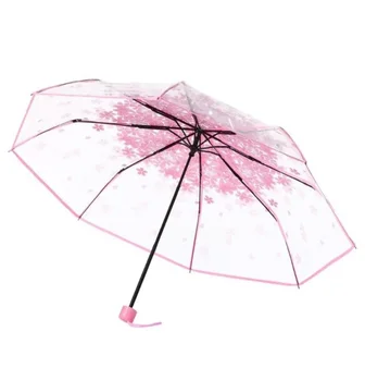 Umbrele Transparente Automată Umbrelă De Ploaie Sakura Windproof Auto Pliere AntiUV SunRain Călătorie De Afaceri Pliabil Masina