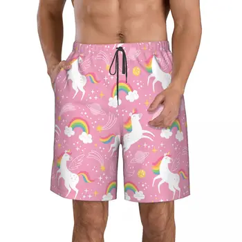 Unicorni de Imprimare 3D de Vară pentru Bărbați pantaloni Scurți de Plajă Hawaiiană Stil Liber Cordon Acasa pantaloni Scurți