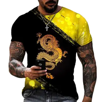 Vara Animale Dragon de Imprimare 3D pentru Bărbați T-Shirt de Moda Casual, Scurte Gât Rotund cu Maneci Supradimensionate Vrac Top T-Shirt