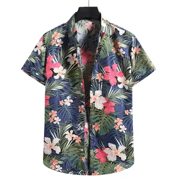 Vara Cămașă Hawaiană Pentru Bărbați Moda Floare De Imprimare Maneci Scurte Buton De Cămașă Bluză Casual Hawaii Tricouri Camisa Masculina