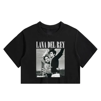 Vara Femei baring-Stomac Tricouri Lana Del Rey Print Super Scurte T Shirt Harajuku Casual cu Maneci Scurte Topuri Casual Y2K Tees