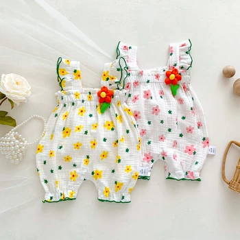 Vara Fete Nou-Născuți De Flori Fără Mâneci Curea Body Bumbac Îmbrăcăminte În Aer Liber Salopete Copil Baby Girl Pentru Fete Drăguț Bodysuit