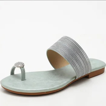 Vara Noua Moda Plat pentru Femei Flip Flops Pinch Degetul Cristal Pantuflas Superficial Solid Papuci de casă Concis Doamna Plaja Pantofi de Mers pe jos