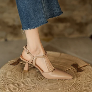 Vara/Primavara Pantofi Femei Subliniat De La Picior Toc Subțire Sandale Solid Tocuri Înalte Elegante De Vacă Din Piele Pantofi Pentru Femei Pantofi De Partid