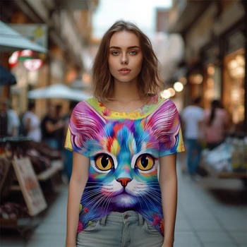 Vara casual liber doamnelor T-shirt pisica 3d de imprimare T-shirt strada populare tricou simplu temperament T-shirt party T-shirt