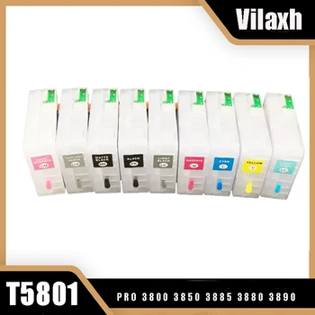Vilaxh 9pcs gol Cartușele de Cerneală Reîncărcabile compatibil Pentru epson PRO3880 pro 3880 cu auto reset chip 80ml T5801